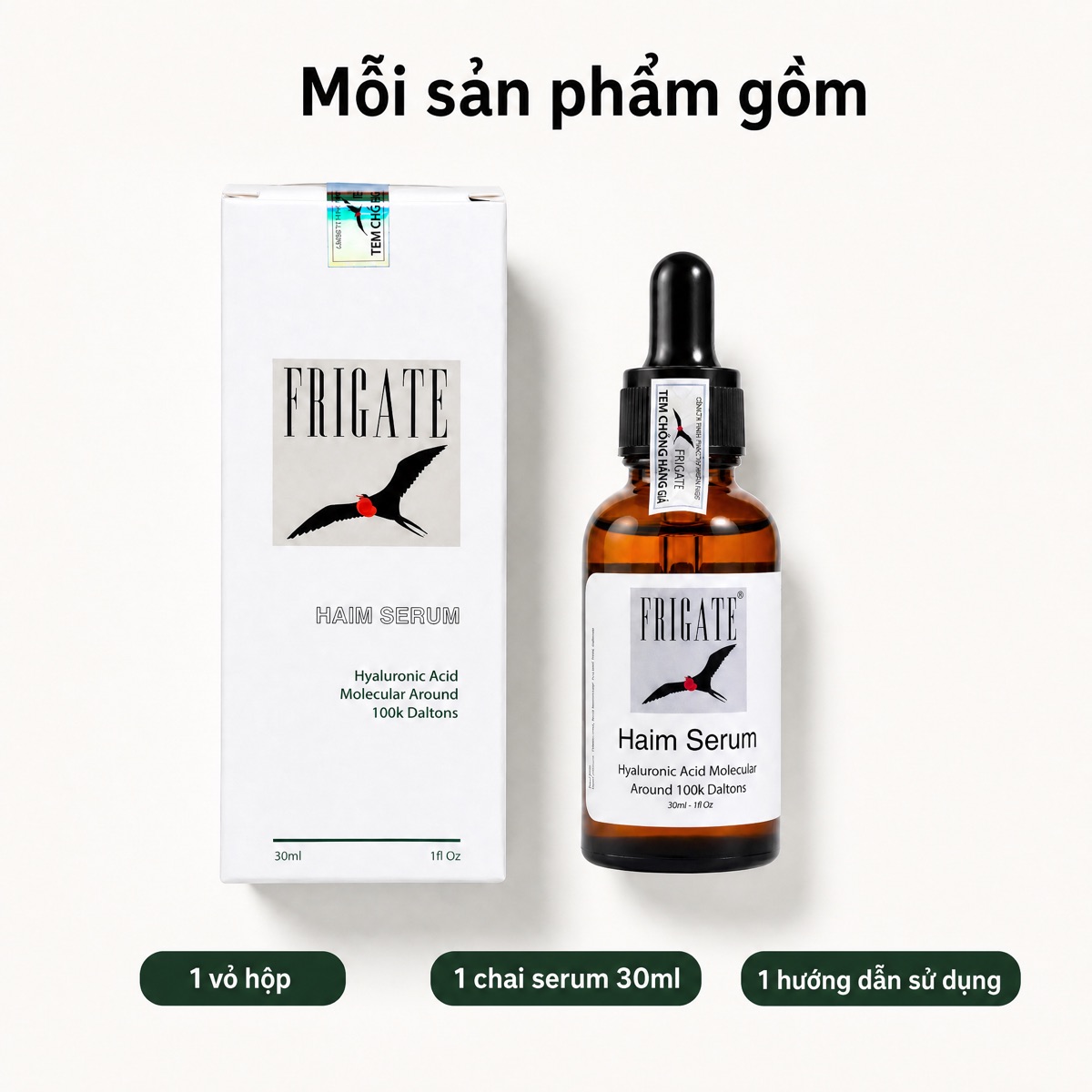 Một hộp Serum HAIM gồm vỏ hộp, chai serum 30 ml và hướng dẫn sử dụng