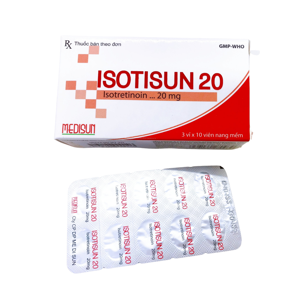 Isotisun 20 — Isotretinoin đường uống 20 mg.